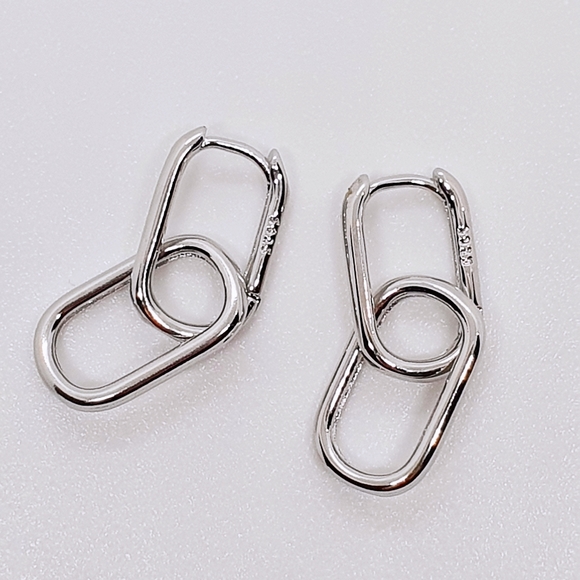 Rhodium Plated 925 Silver Chain Link Hoop Earrings - Picture 2 of 5